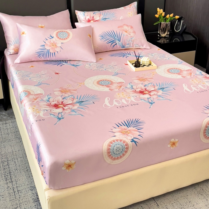 91家纺网 家纺一手货源 找家纺 纽缦家纺 2025新款印花冰丝床笠 春色