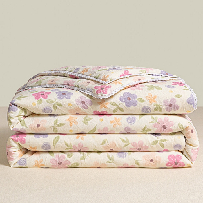 91家纺网 家纺一手货源 找家纺 2025新款双层皱皱纱水洗棉夏被夏凉被空调被可机洗空调被子被芯棉被 满心欢喜