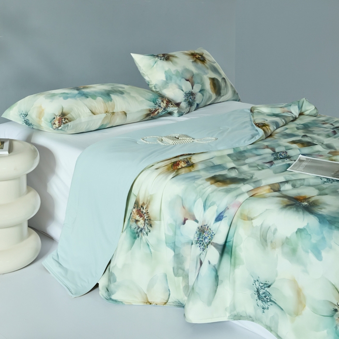 91家纺网 家纺一手货源 找家纺 2025春夏新款100%双面锦纶美式印花夏被凉感空调被 韵染