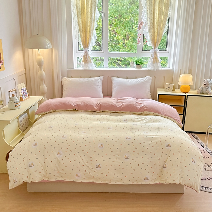 91家纺网 家纺一手货源 找家纺 玖明2025新款A类加厚柔软针织棉双层纱四件套 萌趣