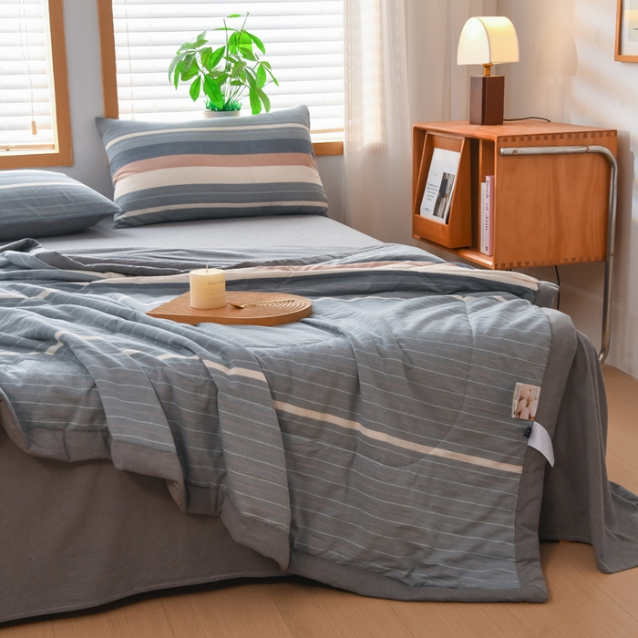 91家纺网 家纺一手货源 找家纺 圣尔雅家纺 2025新款里外全棉色织夏被新疆棉花被纯棉被子空调被夏凉被 绅士灰格