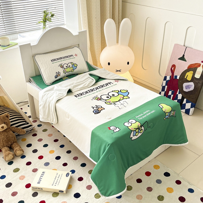 91家纺网 家纺一手货源 找家纺 花满路 2025新款儿童针织棉夏被 大眼蛙