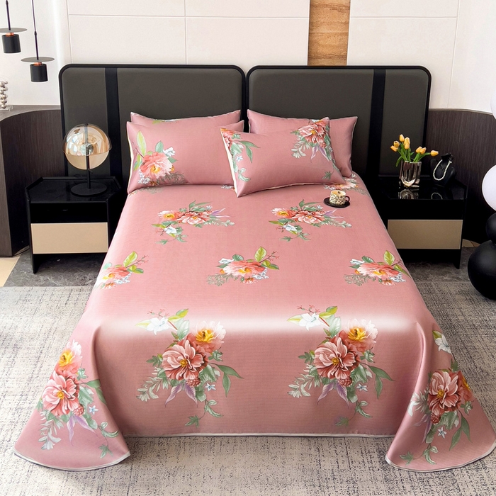 91家纺网 家纺一手货源 找家纺 纽缦家纺 2025新款印花冰丝防滑床单 美满