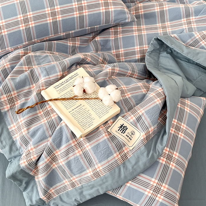 91家纺网 家纺一手货源 找家纺 鸣升家纺 2025新款100%里外全棉棉花夏被无印风全棉色织水洗棉夏凉被空调被夏被春秋被单人可机洗 初时兰