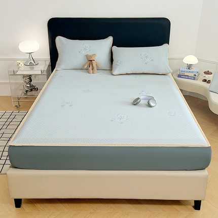 梦舒羽 2025新款凉豆豆凉席-床笠款 凉豆豆-小熊蓝