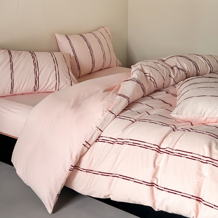 91家纺网 家纺一手货源 找家纺 山舍家居 2025新款全棉纯棉色织提花四件套-弗洛伦萨的落日 弗洛伦萨的落日-落日红