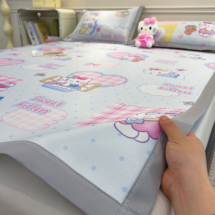 91家纺网 家纺一手货源 找家纺 摩妮卡 2025小清新数码冰丝席 碳光席三件套 凯蒂甜心