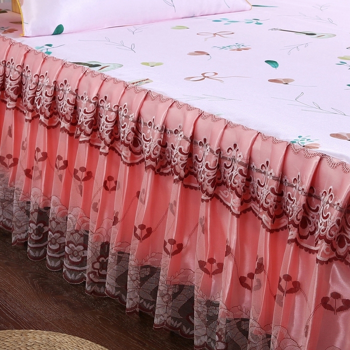 91家纺网 家纺一手货源 找家纺 情恒家纺2025新款床裙款冰丝布艺软凉席三件套 欢乐时光-玉