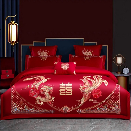 91家纺网 家纺一手货源 找家纺 （总）富之雅婚庆 2025新款亲肤棉磨毛刺绣婚庆四件套多件套