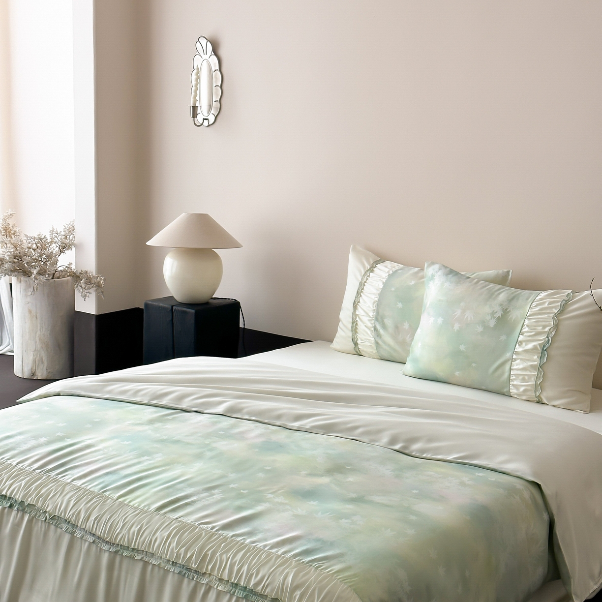 91家纺网 家纺一手货源 找家纺 （总）玉宇阁 2025春夏新款60S兰精天丝印花四件套-薇之白