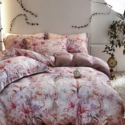 91家纺网 家纺一手货源 找家纺 未来家居 2025春夏新款100支莱赛尔天丝贡缎纯色印花系列高端礼盒四件套 锦梦