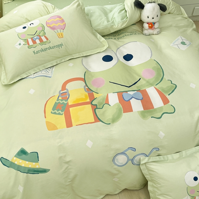 91家纺网 家纺一手货源 找家纺 博雅 2025新款三丽鸥全棉大版单枕套 开心大眼蛙