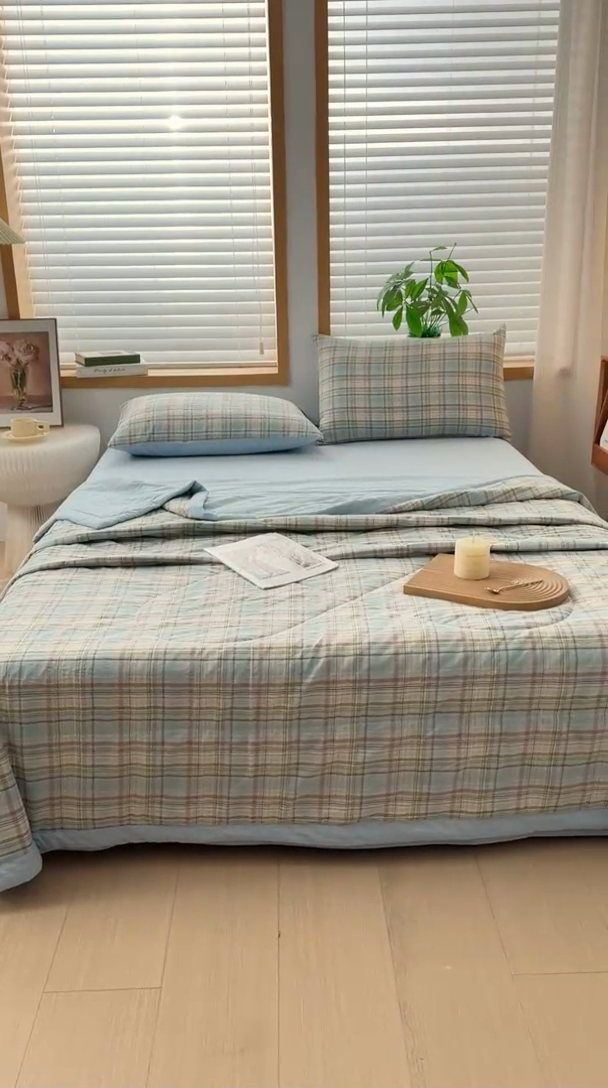 91家纺网 家纺一手货源 找家纺 圣尔雅家纺 2025新款里外全棉色织夏被新疆棉花被纯棉被子空调被夏凉被 丁香条格