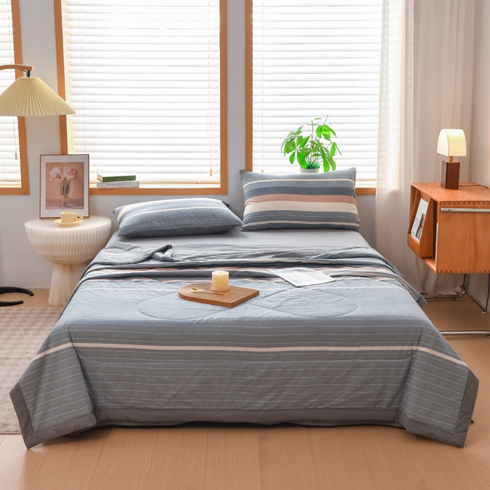 91家纺网 家纺一手货源 找家纺 圣尔雅家纺 2025新款里外全棉色织夏被新疆棉花被纯棉被子空调被夏凉被 绅士灰格