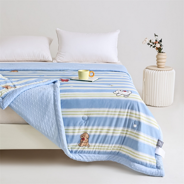 91家纺网 家纺一手货源 找家纺 默忆 2025新款印花凉感丝夏被夏凉被空调被加氨纶豆豆被 线条小狗