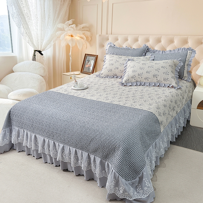 91家纺网 家纺一手货源 找家纺 梦柏 2025新款韩版双层纱夹棉绗缝床盖夏被四件套 芳香