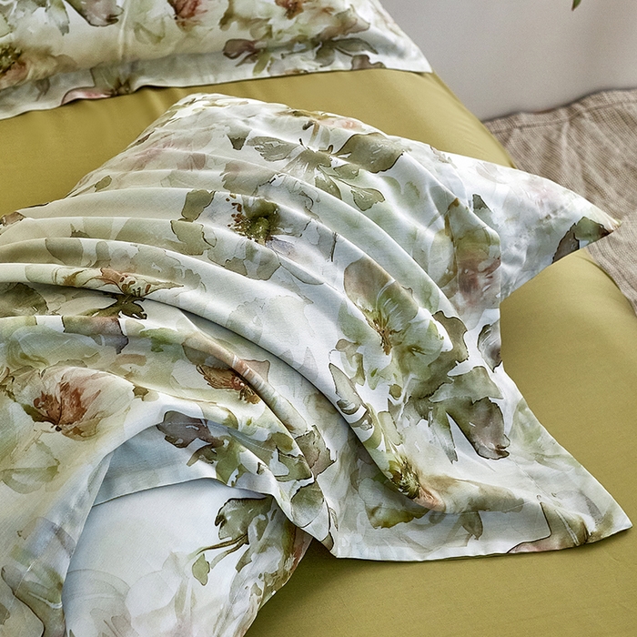 91家纺网 家纺一手货源 找家纺 未来家居 2025春夏新款100支莱赛尔天丝贡缎纯色印花系列高端礼盒四件套 翠逸芷