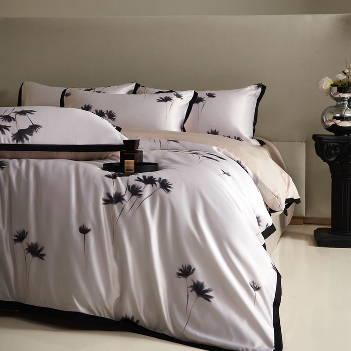 91家纺网 家纺一手货源 找家纺 优悦 2025新款冰丝数码印花四件套 如梦-香槟