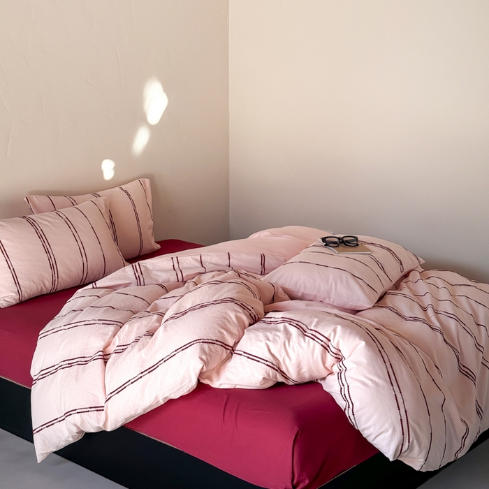 91家纺网 家纺一手货源 找家纺 山舍家居 2025新款全棉纯棉色织提花四件套-弗洛伦萨的落日 弗洛伦萨的落日-落日粉