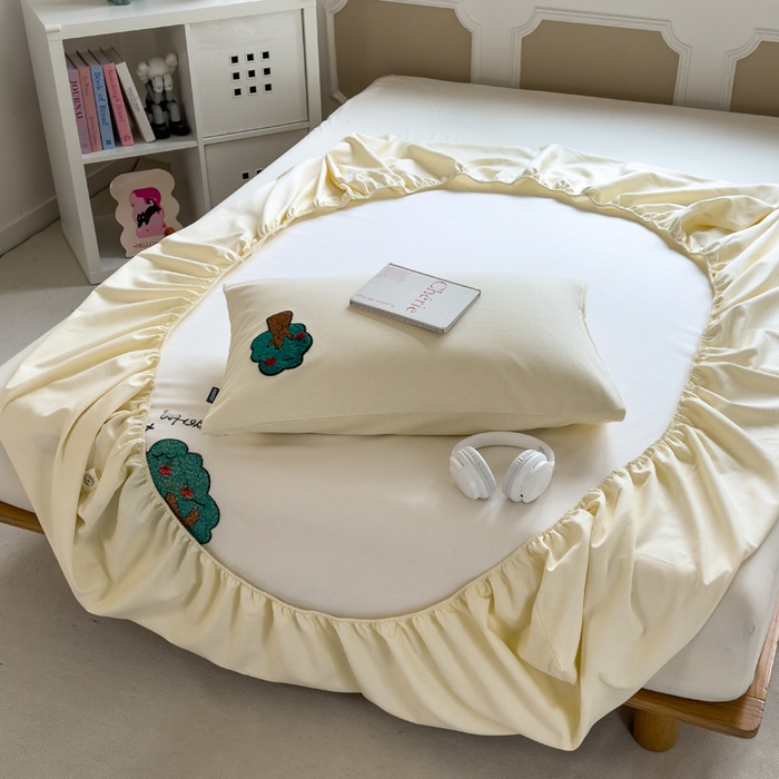 91家纺网 家纺一手货源 找家纺 席世家 2025春夏新款全棉纯棉老粗布印花床笠凉席席子 苹果树