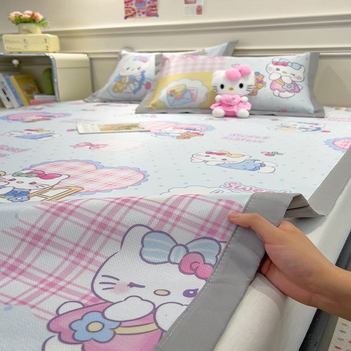 91家纺网 家纺一手货源 找家纺 摩妮卡 2025小清新数码冰丝席 碳光席三件套 凯蒂甜心