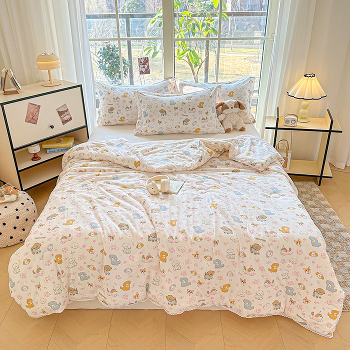 91家纺网 家纺一手货源 找家纺 2025新款双层皱皱纱水洗棉夏被夏凉被空调被可机洗空调被子被芯棉被 童趣绘彩