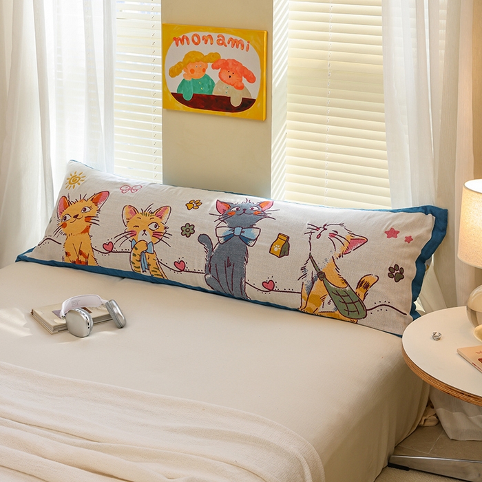 91家纺网 家纺一手货源 找家纺 雯雨2025新款A类卡通双人纱布枕套 呆萌小猫