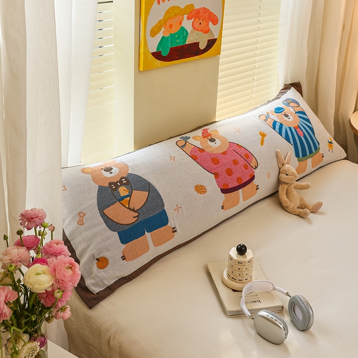 91家纺网 家纺一手货源 找家纺 雯雨2025新款A类卡通双人纱布枕套 开心小熊