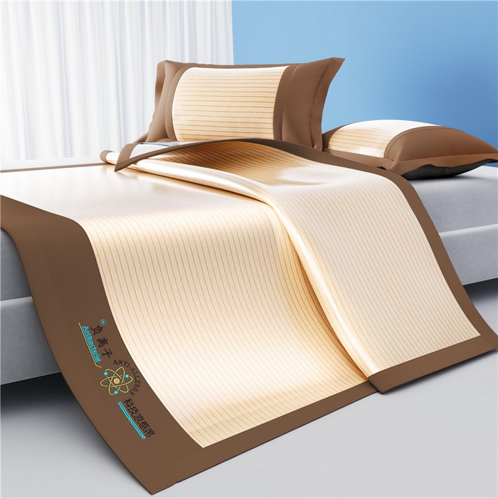 91家纺网 家纺一手货源 找家纺 悠米悠家 2025新款负离子+抗菌系列凉席床笠三件套 负离子咖色