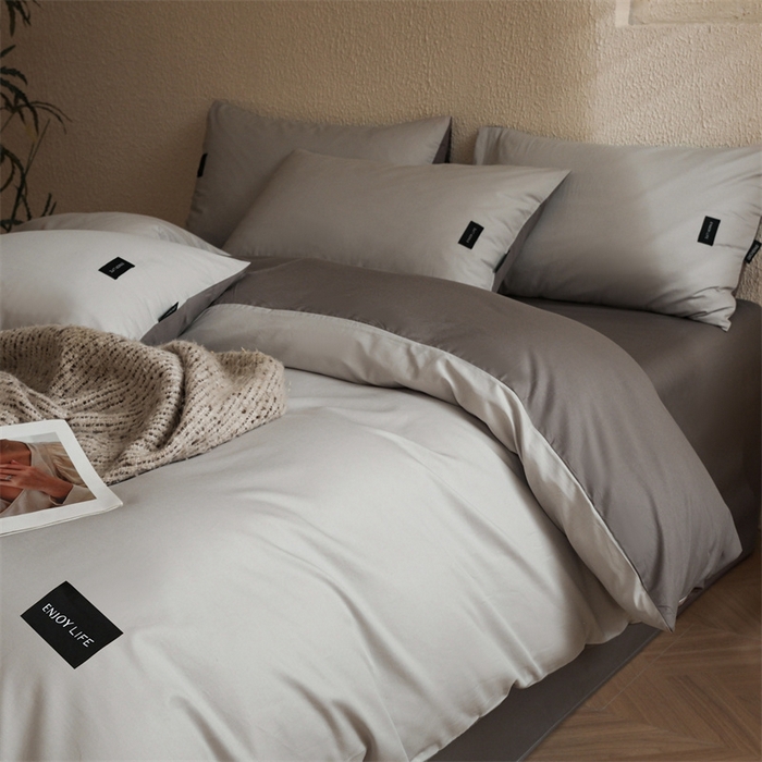 91家纺网 家纺一手货源 找家纺 启程2025新款全棉纯色双拼无印风四件套 绅士灰+雅士灰