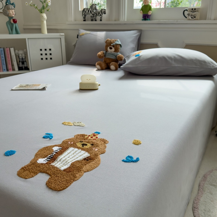 91家纺网 家纺一手货源 找家纺 席世家 2025春夏新款全棉纯棉老粗布印花床单凉席席子 嘟嘟熊