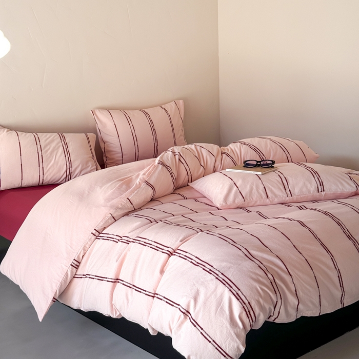 91家纺网 家纺一手货源 找家纺 山舍家居 2025新款全棉纯棉色织提花四件套-弗洛伦萨的落日 弗洛伦萨的落日-落日粉