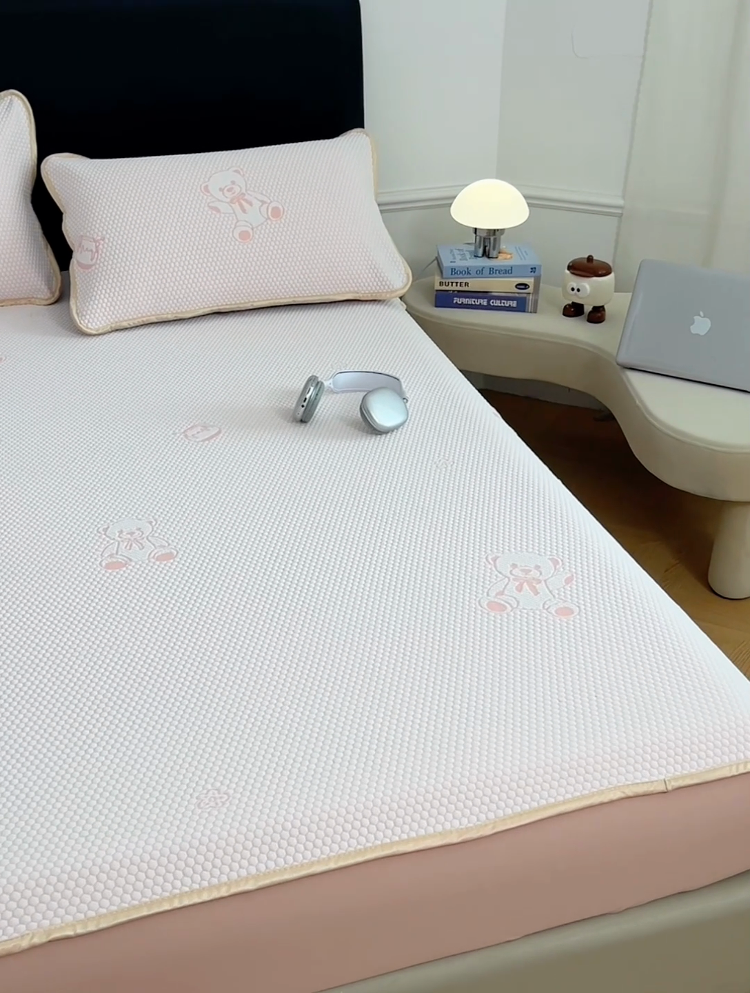 91家纺网 家纺一手货源 找家纺 梦舒羽 2025新款凉感冰豆豆凉席枕套可水洗冰丝宿舍一只装枕头套一对枕芯套 冰豆豆-小熊粉