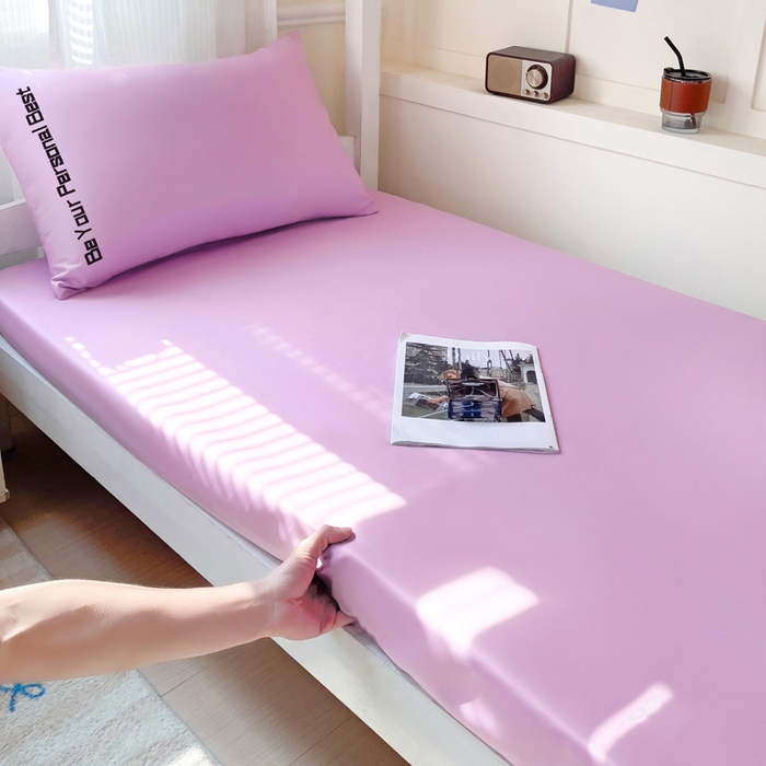 91家纺网 家纺一手货源 找家纺 纽缦家纺 2025新款纯色提花学生冰丝床笠 梦幻紫