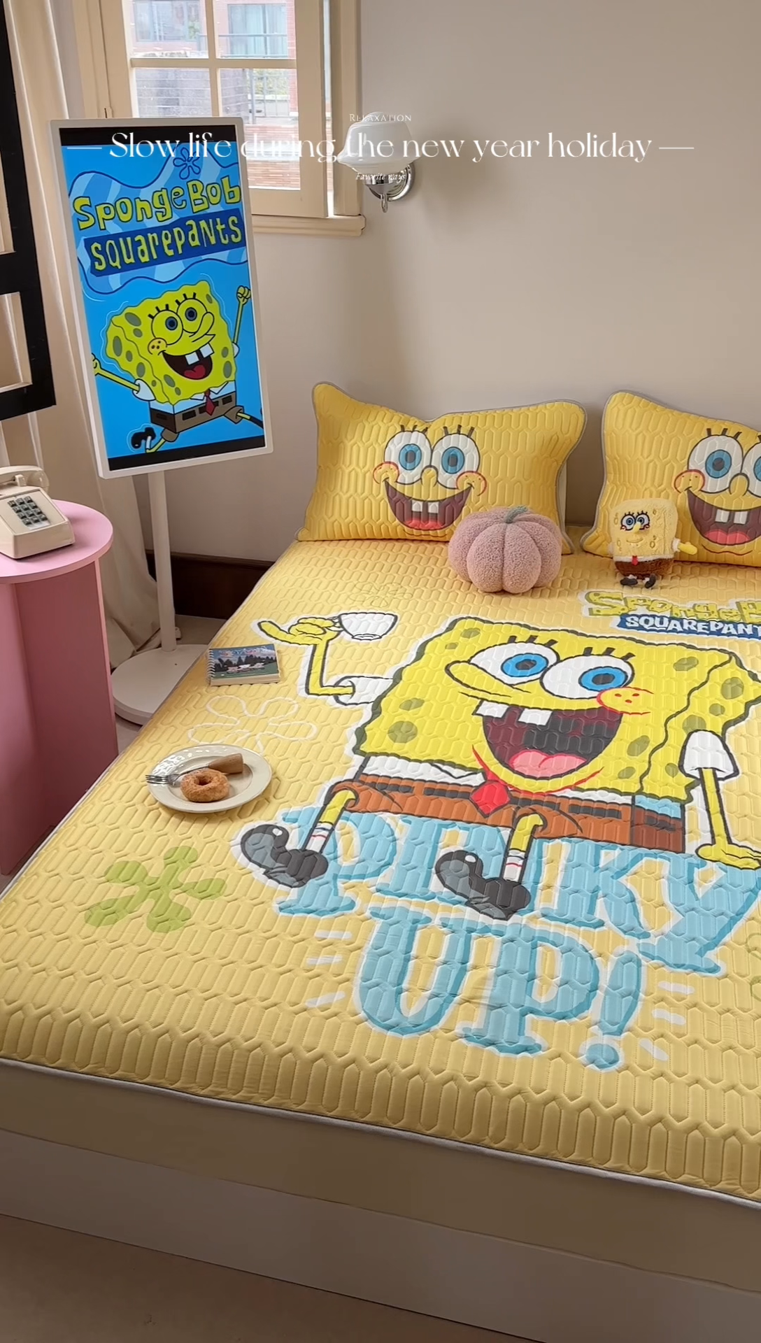 91家纺网 家纺一手货源 找家纺 金爱家 2025新款海绵宝宝乳胶凉席床笠款凉席席子 凉席床笠款-咖啡海绵宝宝