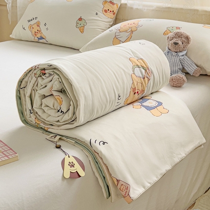 2025春夏新款嵌绳款云柔水洗棉单夏被夏凉被空调被 嵌绳夏被-甜筒小熊