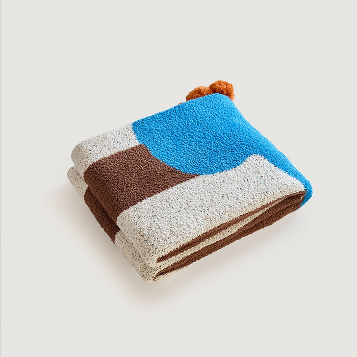 91家纺网 家纺一手货源 找家纺 （总）暖绵绵家纺 2025新款甜美蓝朵半边绒针织盖毯-灵朵