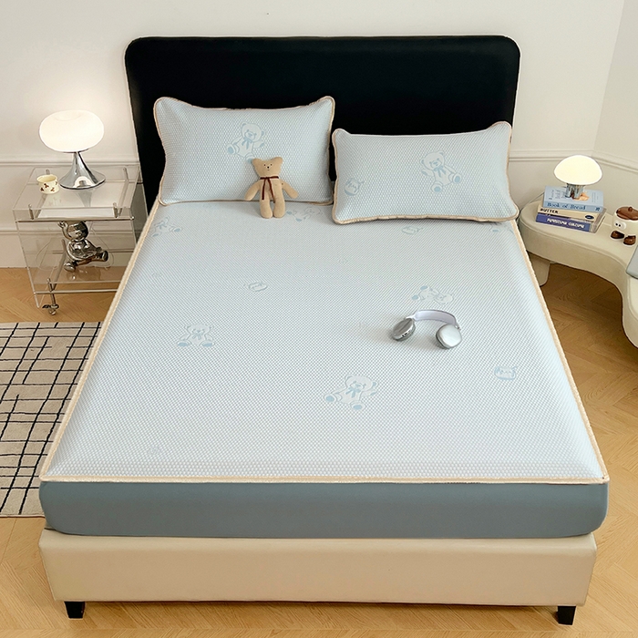 91家纺网 家纺一手货源 找家纺 梦舒羽 2025新款凉豆豆凉席-床笠款 凉豆豆-小熊蓝