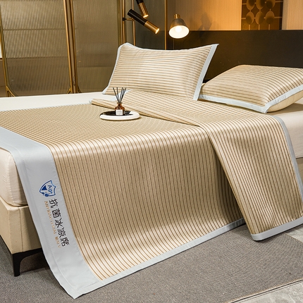 小萌虎 2025新款轻柔丝抗菌冰丝藤凉席（复合三明治款）宽包刺绣冰丝软席藤席 抗菌三明治冰丝藤席-冰川-时尚咖