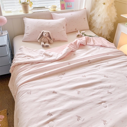 名兮家居 2025新款皱皱棉夏被夏凉被空调被 粉色小兔