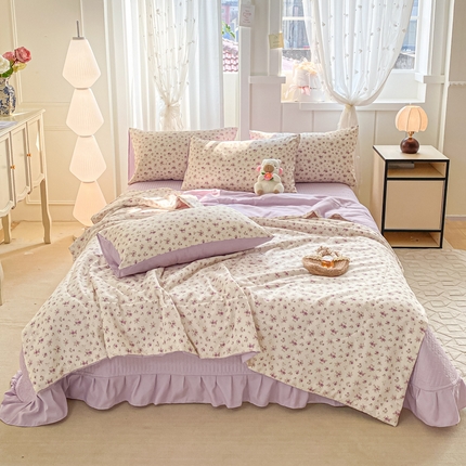 一比一家纺 2025新款针织双层纱夏被床盖四件套单夏被单床盖单品 紫色依恋