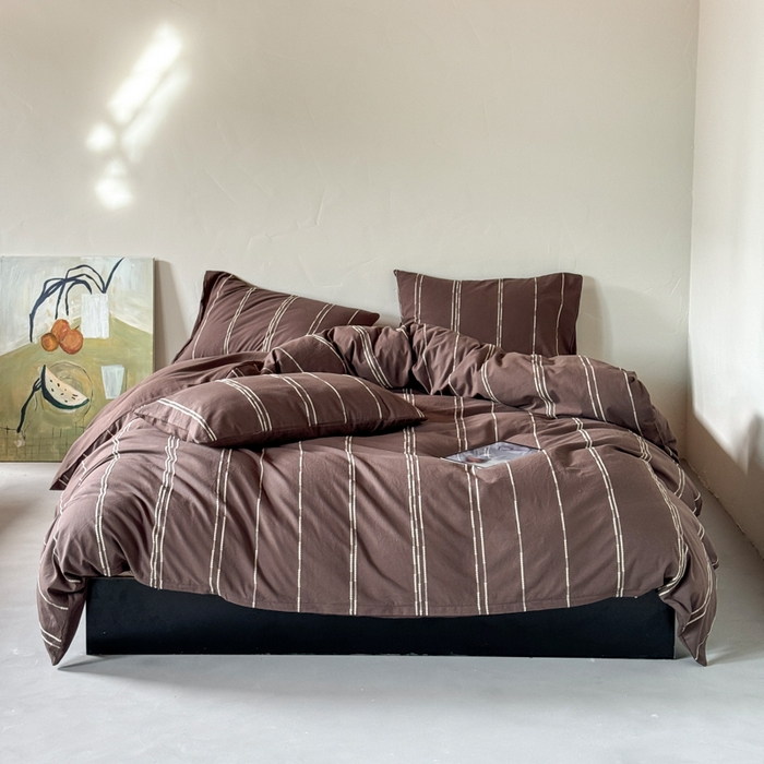 91家纺网 家纺一手货源 找家纺 山舍家居 2025新款全棉纯棉色织提花四件套-弗洛伦萨的落日 弗洛伦萨的落日-巧克力色