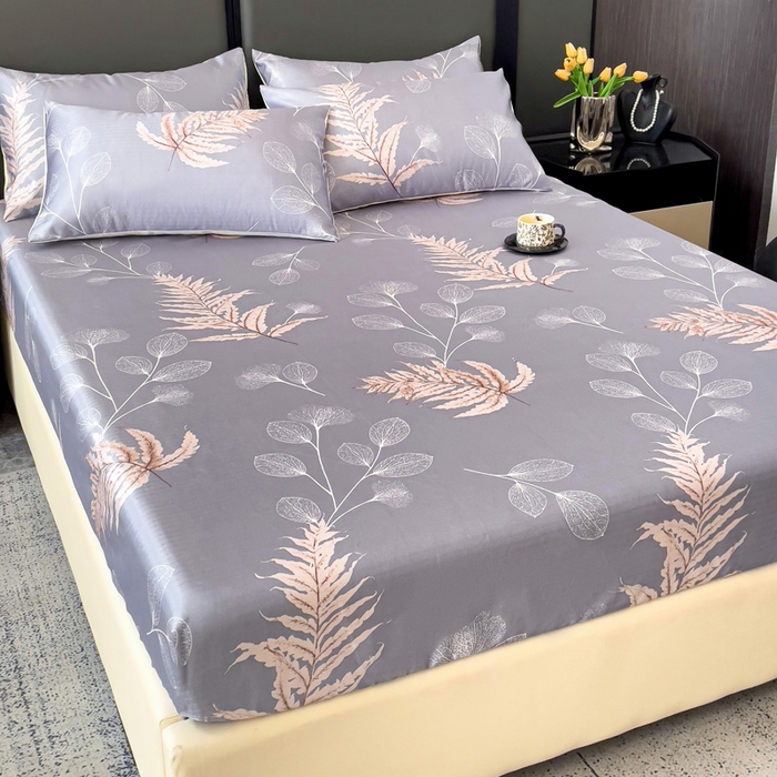 91家纺网 家纺一手货源 找家纺 纽缦家纺 2025新款印花冰丝床笠 落叶