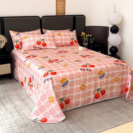 纽缦家纺 2025新款印花冰丝防滑床单 雨果清香粉