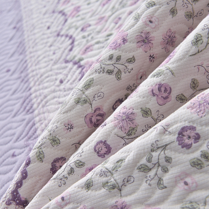 91家纺网 家纺一手货源 找家纺 梦柏 2025新款韩版双层纱夹棉绗缝床盖夏被四件套 香草