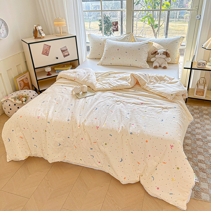 91家纺网 家纺一手货源 找家纺 2025新款双层皱皱纱水洗棉夏被夏凉被空调被可机洗空调被子被芯棉被 小芝士