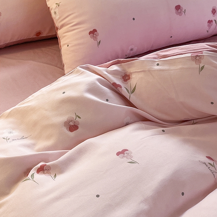 91家纺网 家纺一手货源 找家纺 玖明2025新款A类加厚柔软针织棉双层纱四件套 柔美梦境-粉