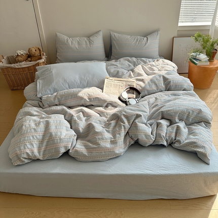 91家纺网 家纺一手货源 找家纺 蜜宿2025新款全棉纯棉色织提花四件套-复古花 复古花-蓝