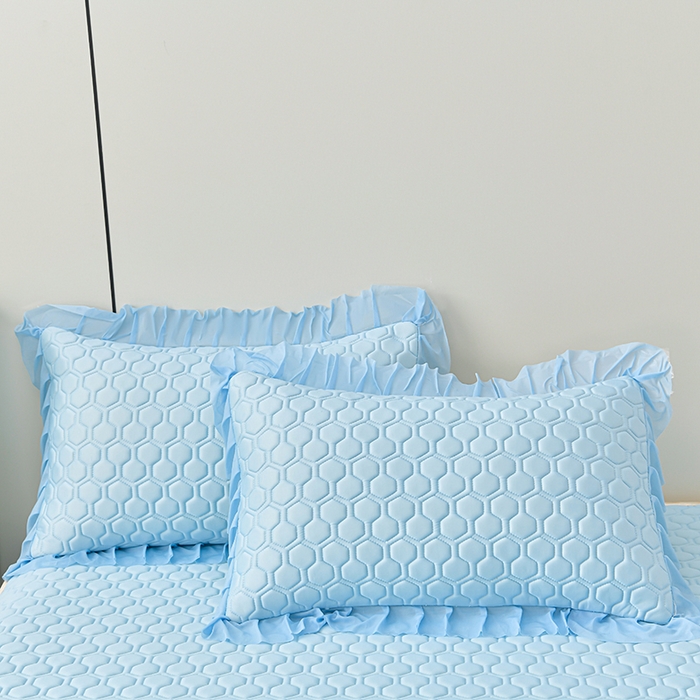 91家纺网 家纺一手货源 找家纺 民新家纺 2025新款凉感丝床裙乳胶凉席系列 唯美-天蓝