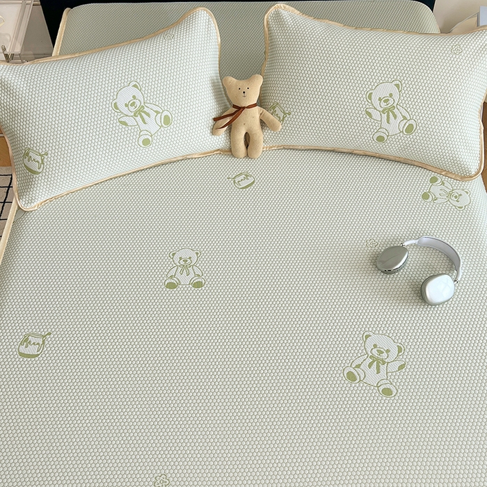 91家纺网 家纺一手货源 找家纺 梦舒羽 2025新款凉感冰豆豆凉席枕套可水洗冰丝宿舍一只装枕头套一对枕芯套 冰豆豆-小熊绿